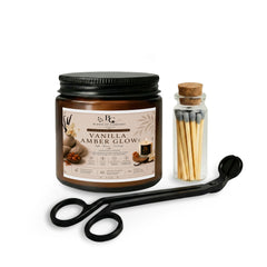 Vanilla Amber Glow Candle Set — Jar Candle with Matches & Wick Trimmer