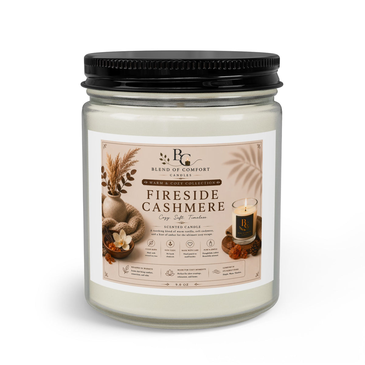 Fireside Cashmere Candle Set — Scented Soy Jar with Matches & Wick Trimmer
