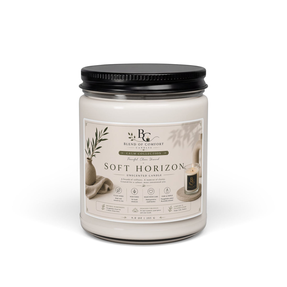 Soft Horizon Soy Candle 9oz Scented Jar (Clean, Cozy Home Fragrance)