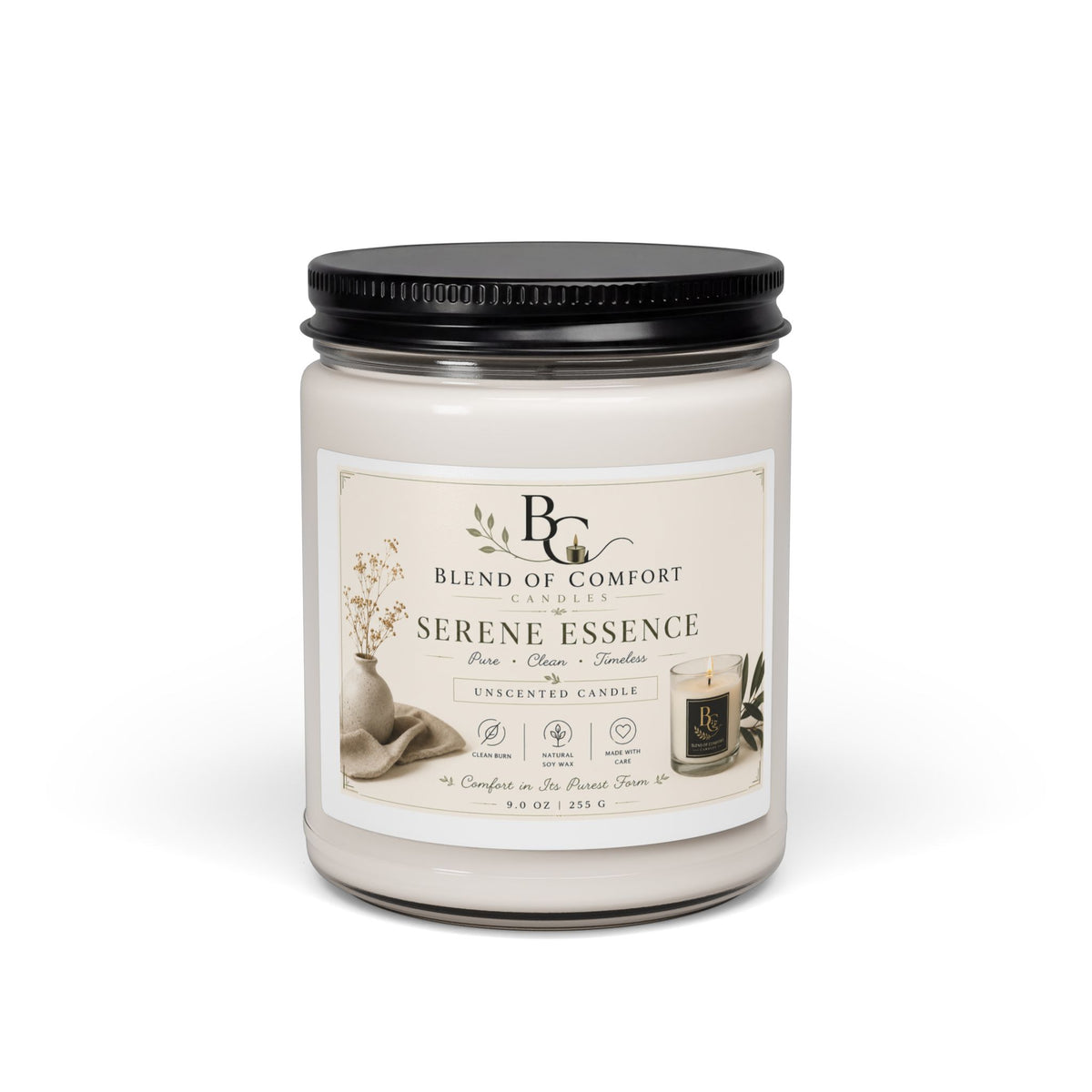 Serene Essence 9oz Scented Soy Candle — Calming Linen & Chamomile Aromatherapy