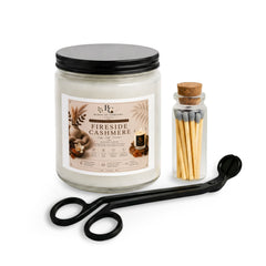Fireside Cashmere Candle Set — Scented Soy Jar with Matches & Wick Trimmer