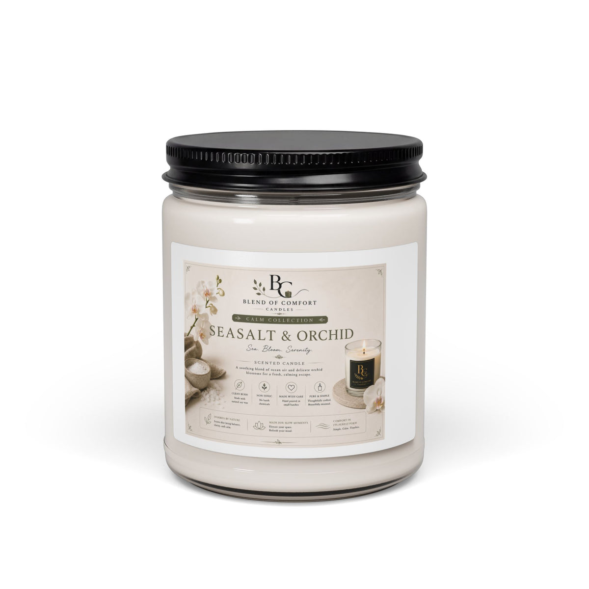 Sea Salt & Orchid Soy Candle — 9oz Scented Jar for Relaxation, Spa & Home Fragrance