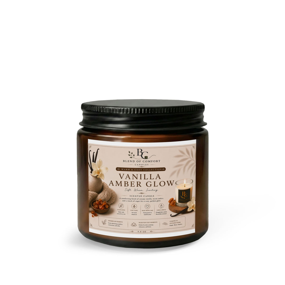 Vanilla Amber Glow Candle Set — Jar Candle with Matches & Wick Trimmer