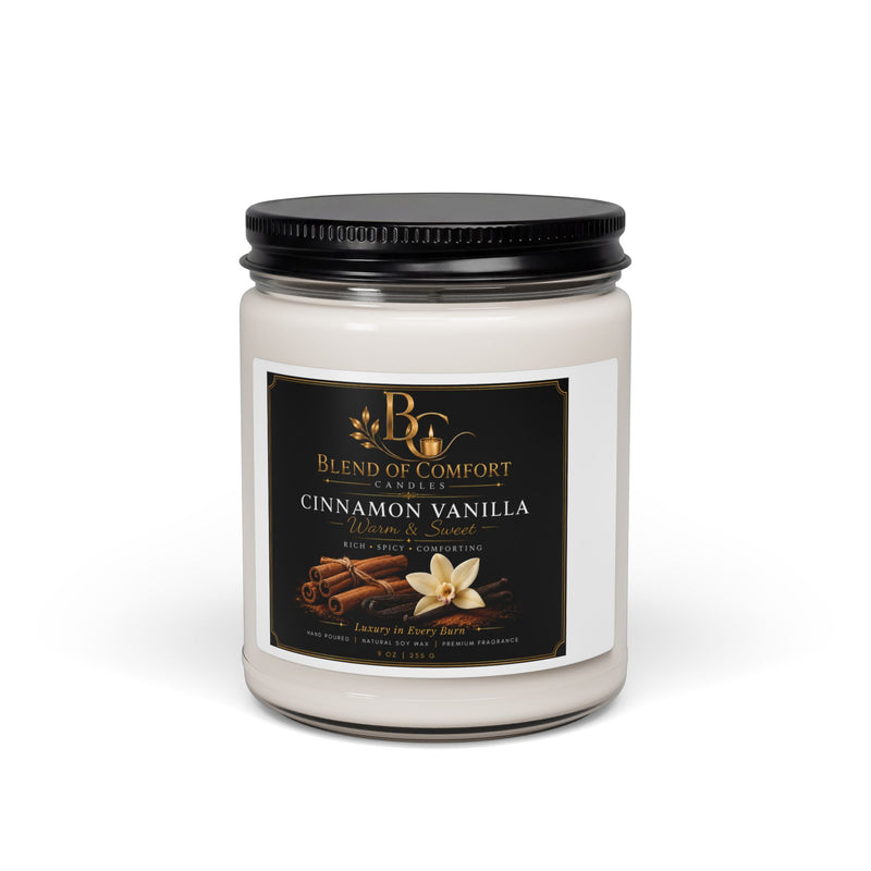 Cinnamon Vanilla Soy Candle 9oz — Cozy Aromatherapy Scented Jar