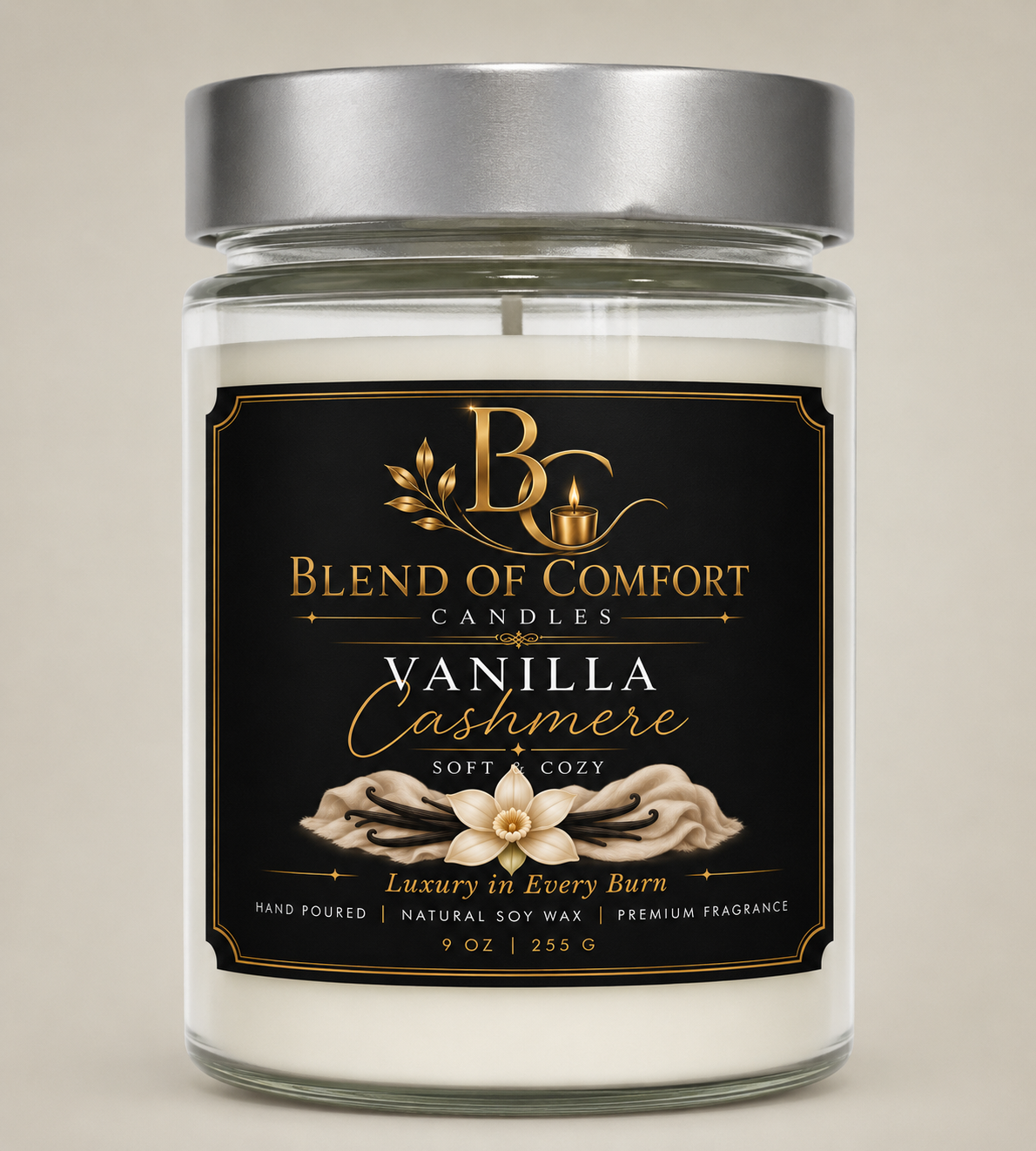Vanilla Cashmere Vanilla Soy Candle — 9oz Luxury Jar