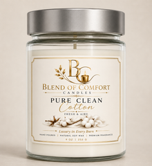 Pure Clean Cotton Soy Candle — 9oz Jar (Blend of Comfort)