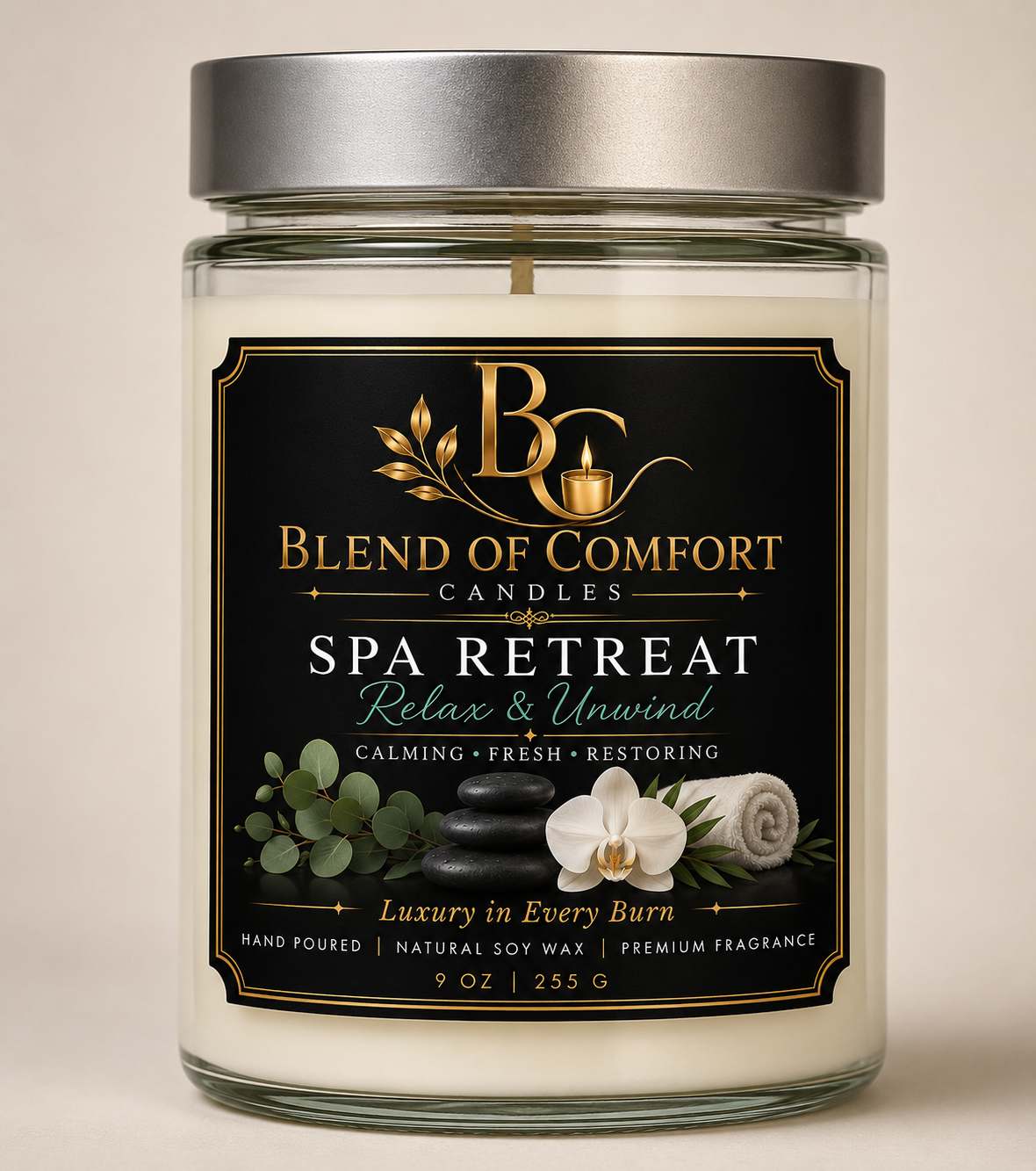 Spa Retreat Soy Candle — 9oz Relaxing Aromatherapy Jar