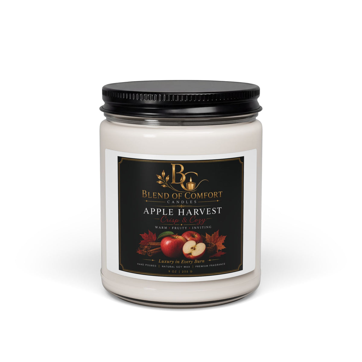 Apple Harvest Soy Candle — 9oz Scented Jar (Warm Autumn, Crisp Apple & Spice)