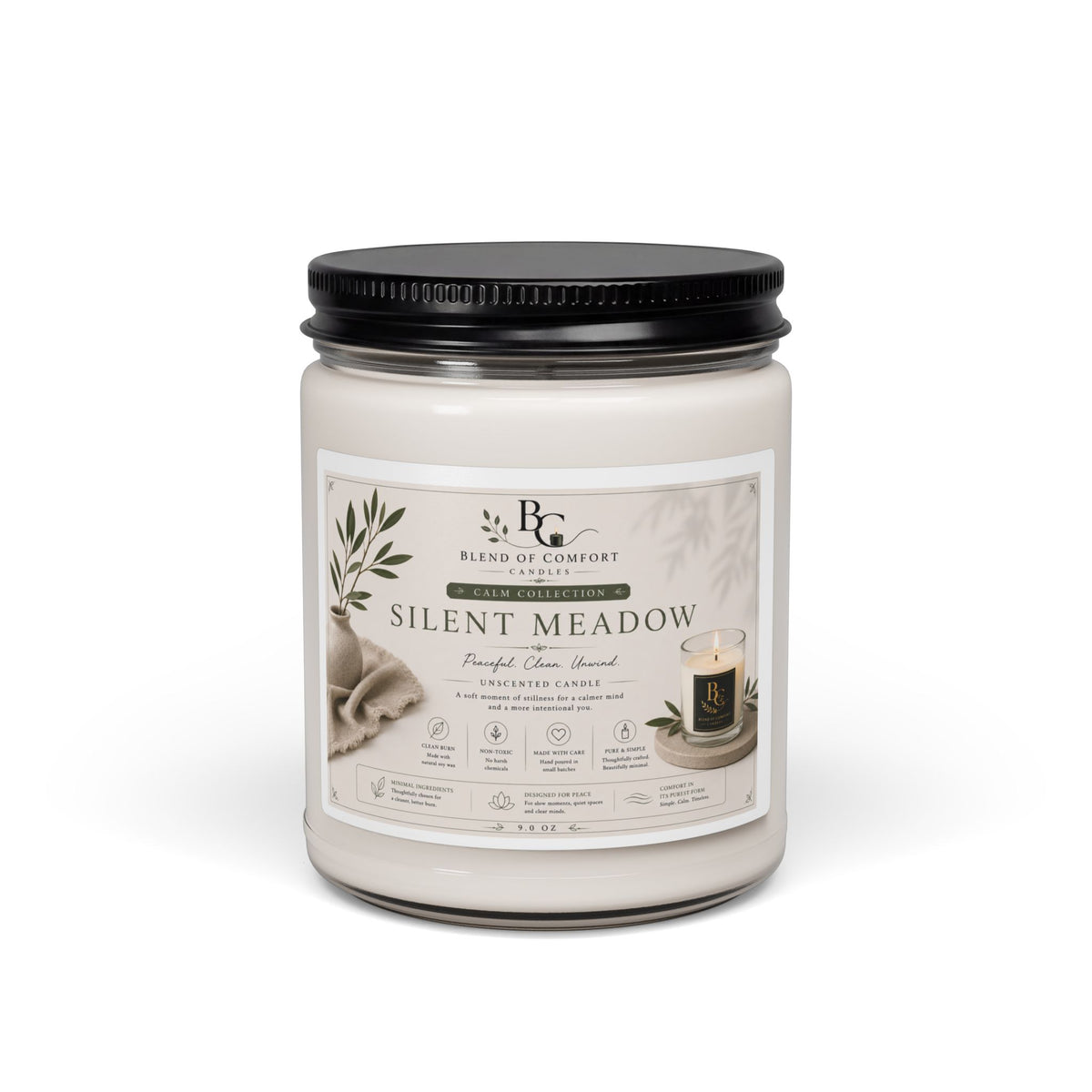 Silent Meadow Soy Candle — 9oz Aromatherapy Candle (Calming Meadow Scent)