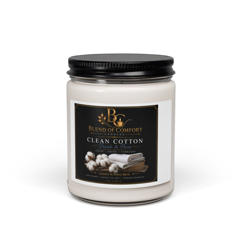 Clean Cotton Scented Soy Candle — 9oz Jar (Fresh Linen Aroma)