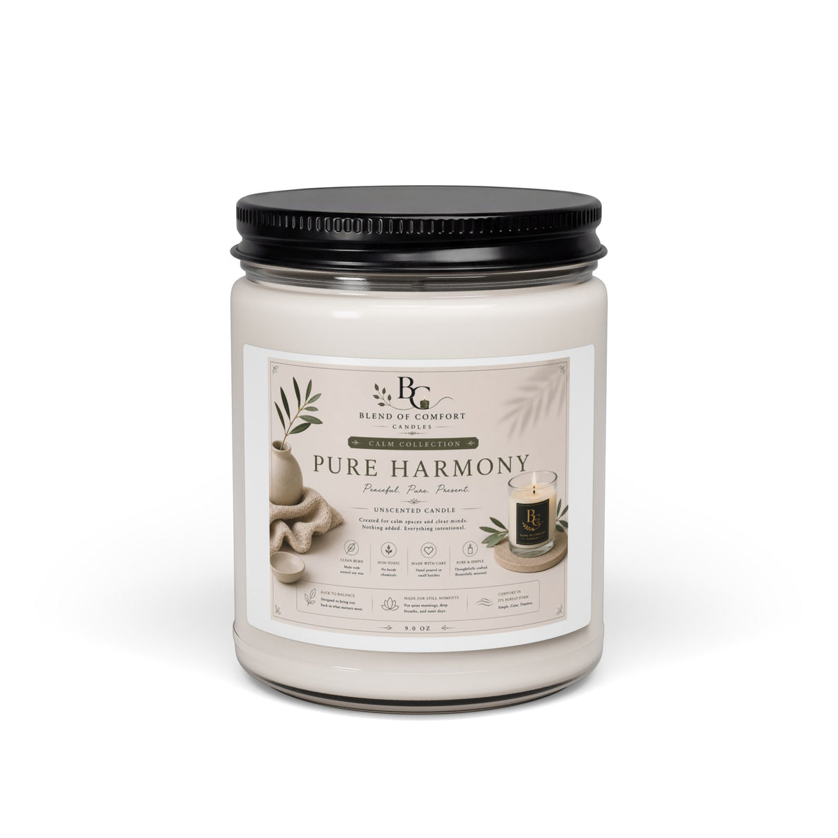 Pure Harmony Soy Candle 9oz — Calming Aromatherapy Candle for Relaxation & Gifts