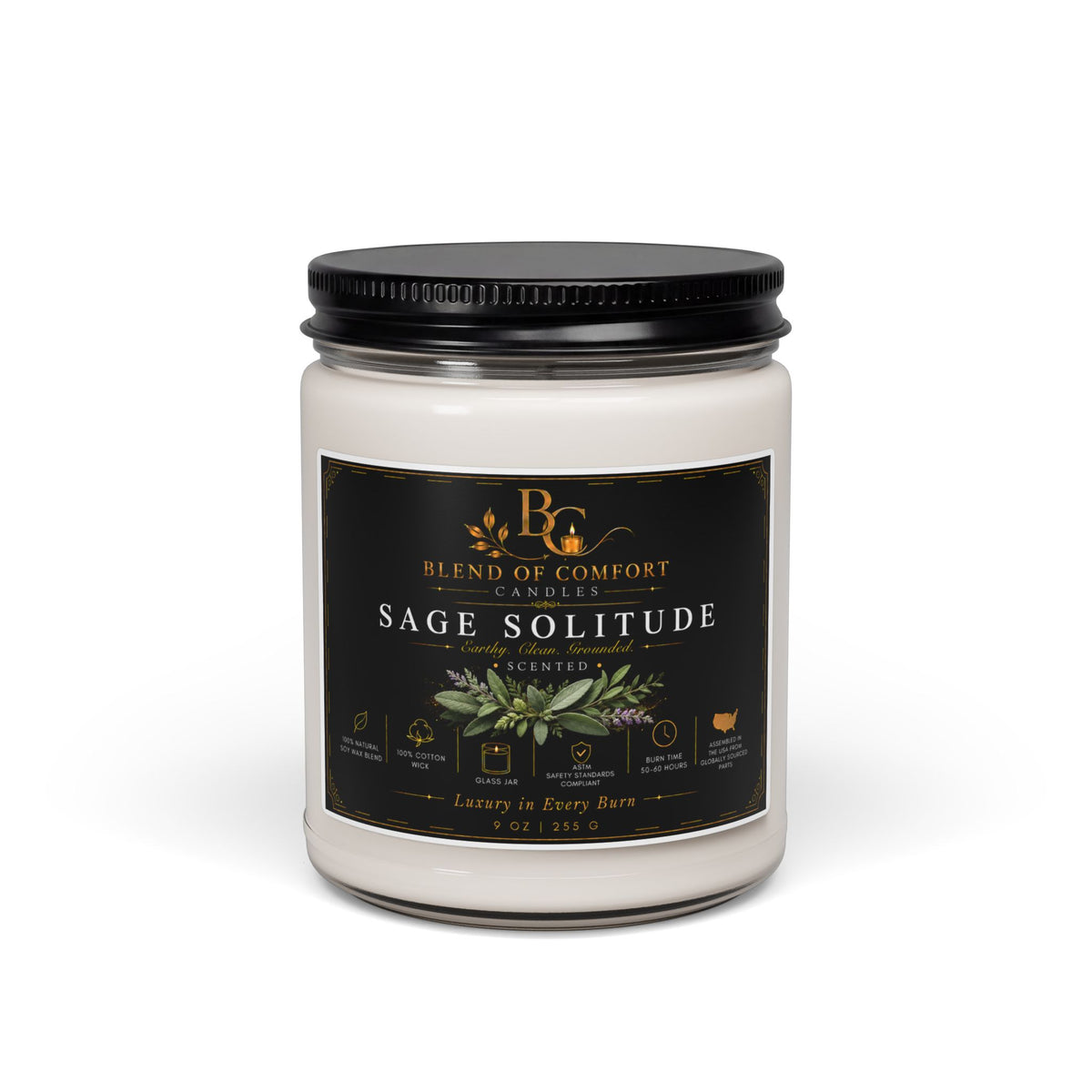 Sage Solitude Soy Candle — 9oz Scented Aromatherapy Candle